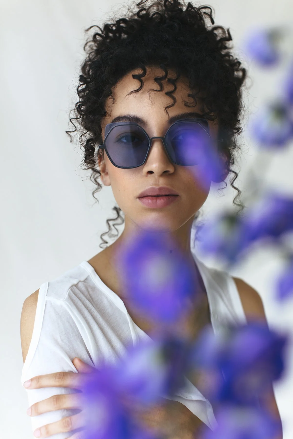 Eyewear campaign still life with flowers
