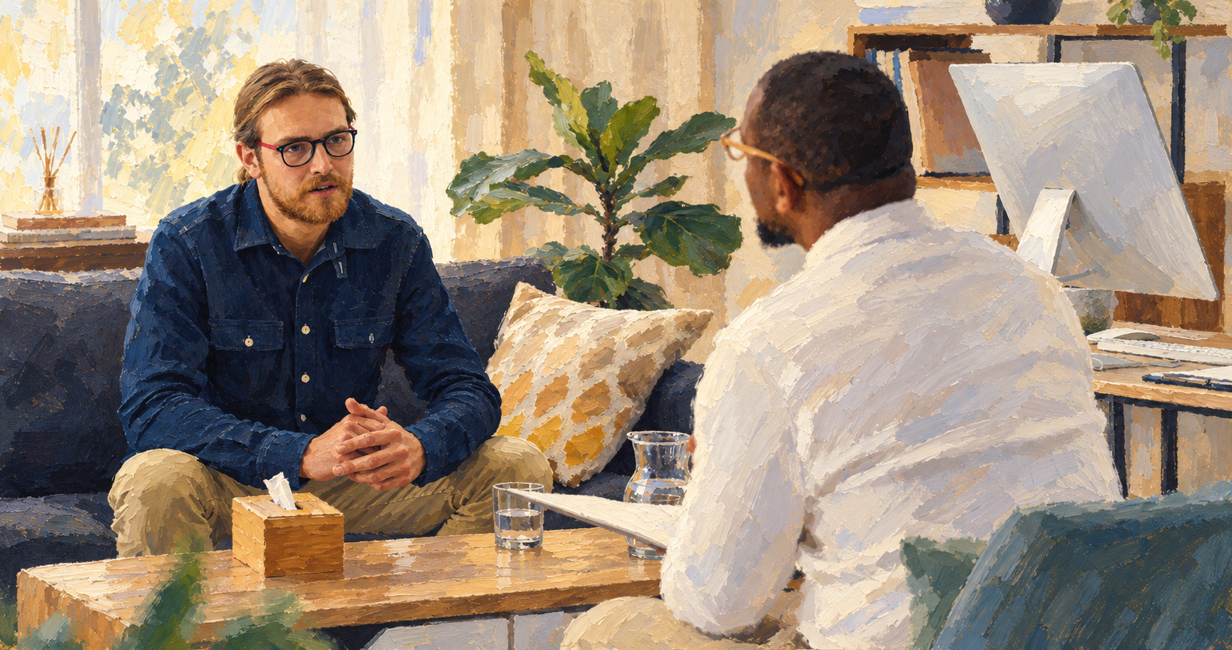 A therapist in session with a man