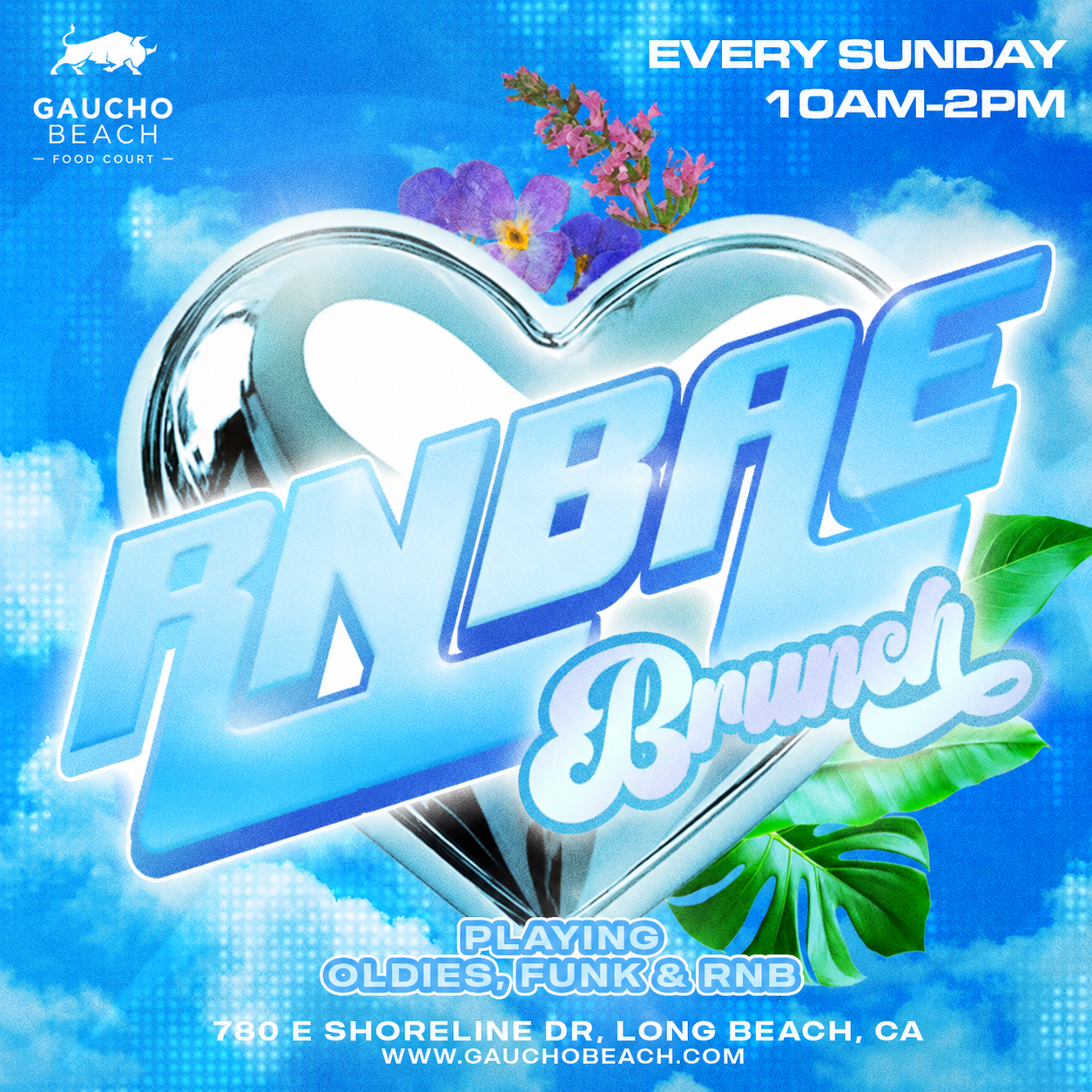 Saturday R&B Brunch event flyer for Gaucho Beach in Long Beach