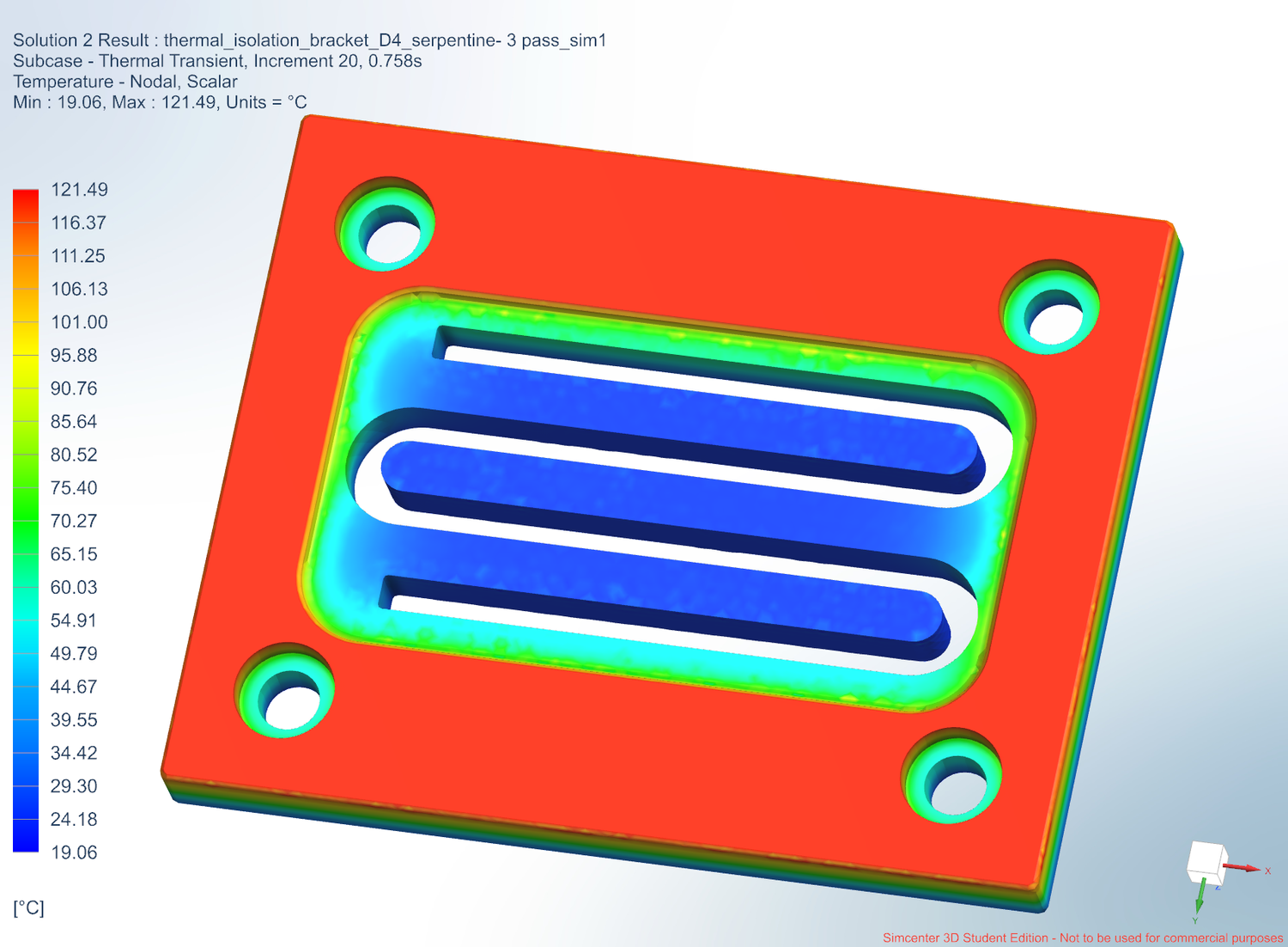 Transient temperature contour of thermal isolation bracket in Simcenter 3D