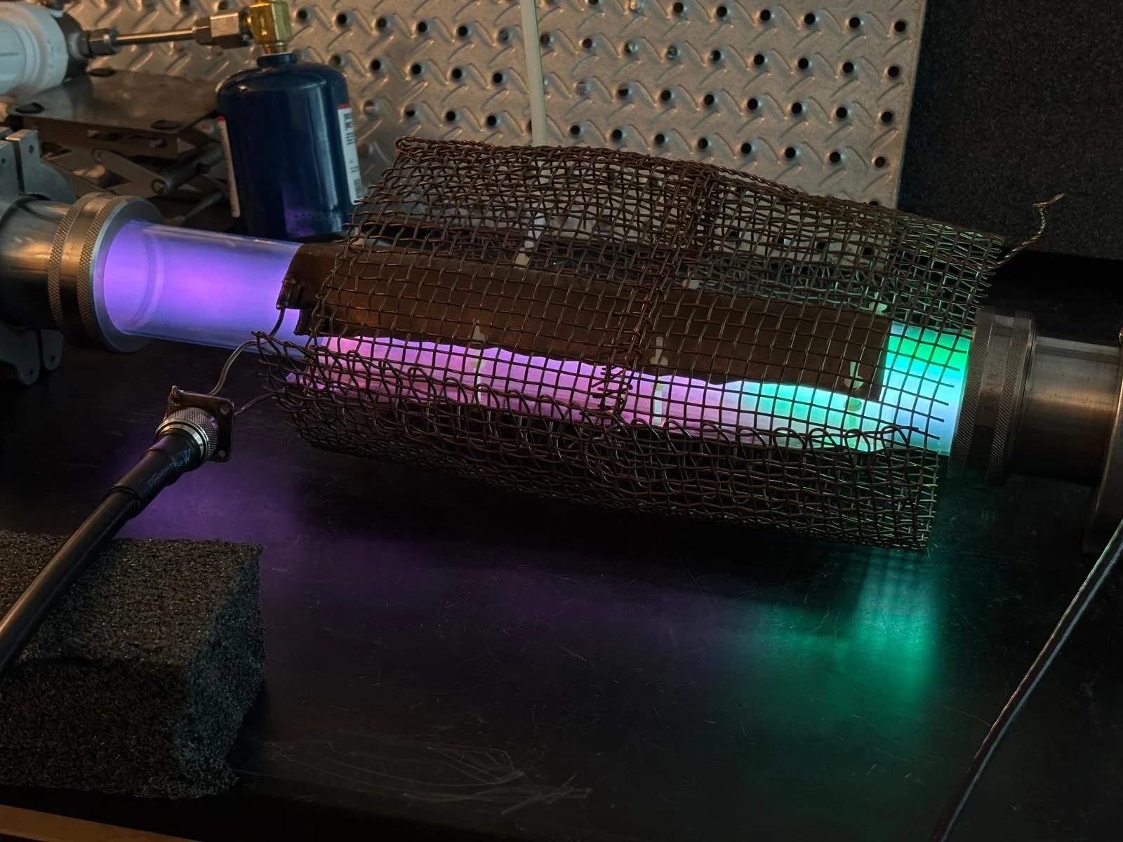 Active plasma discharge inside quartz reactor tube