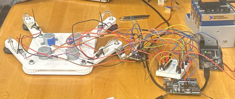 Full system bench test on wooden table