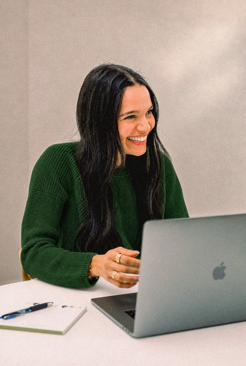 Ziba Klein smiling during a virtual nutrition consultation