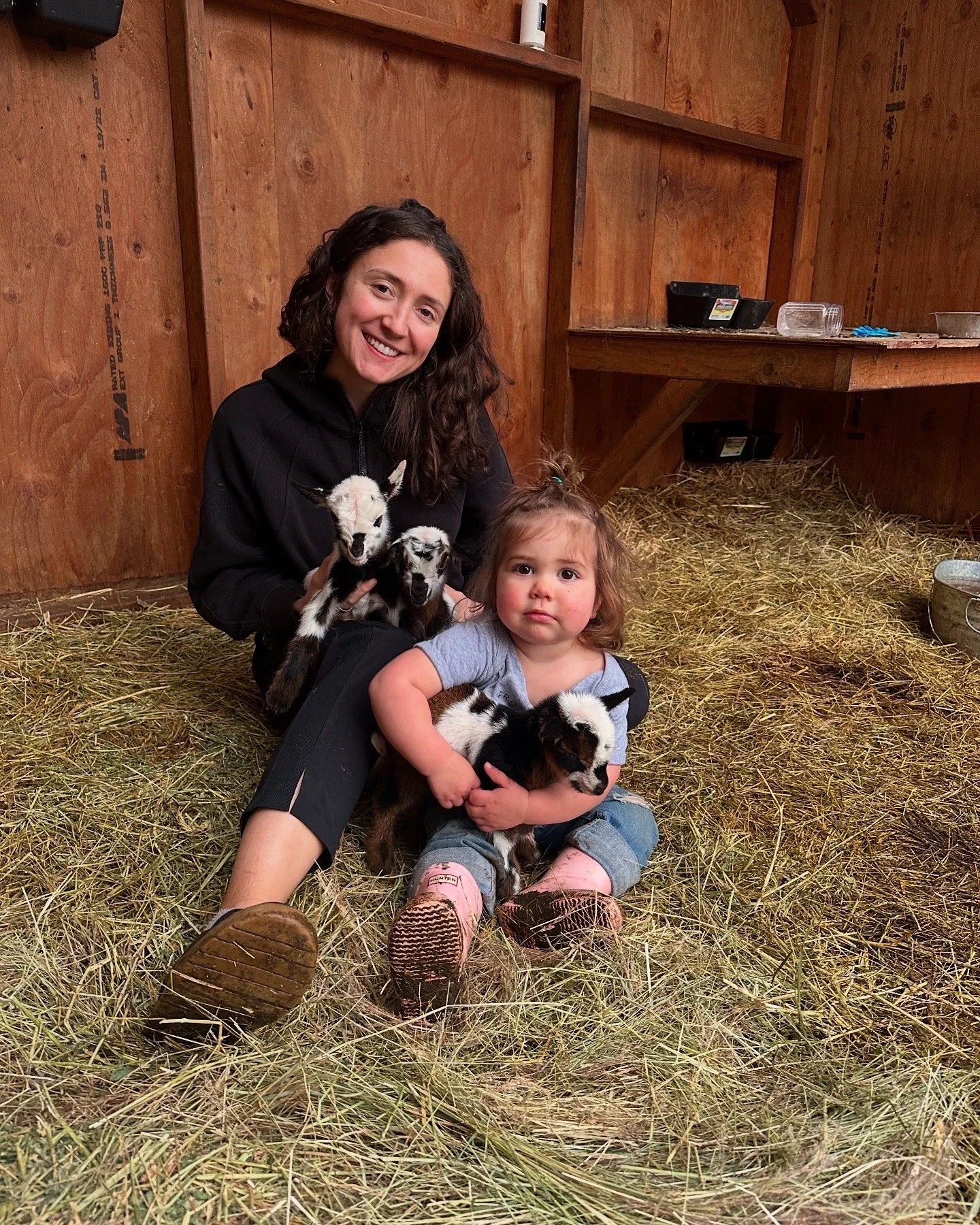 Bella with Mila and baby goats