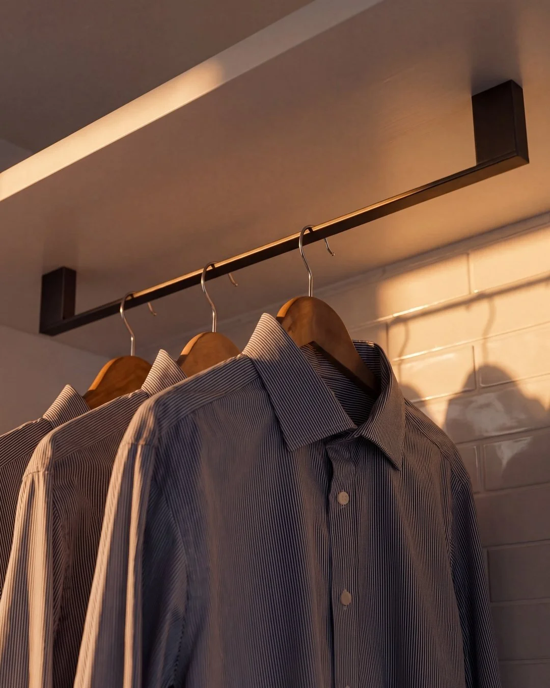 Shirts on the blackened laundry rail in late afternoon light, St Marys Bay