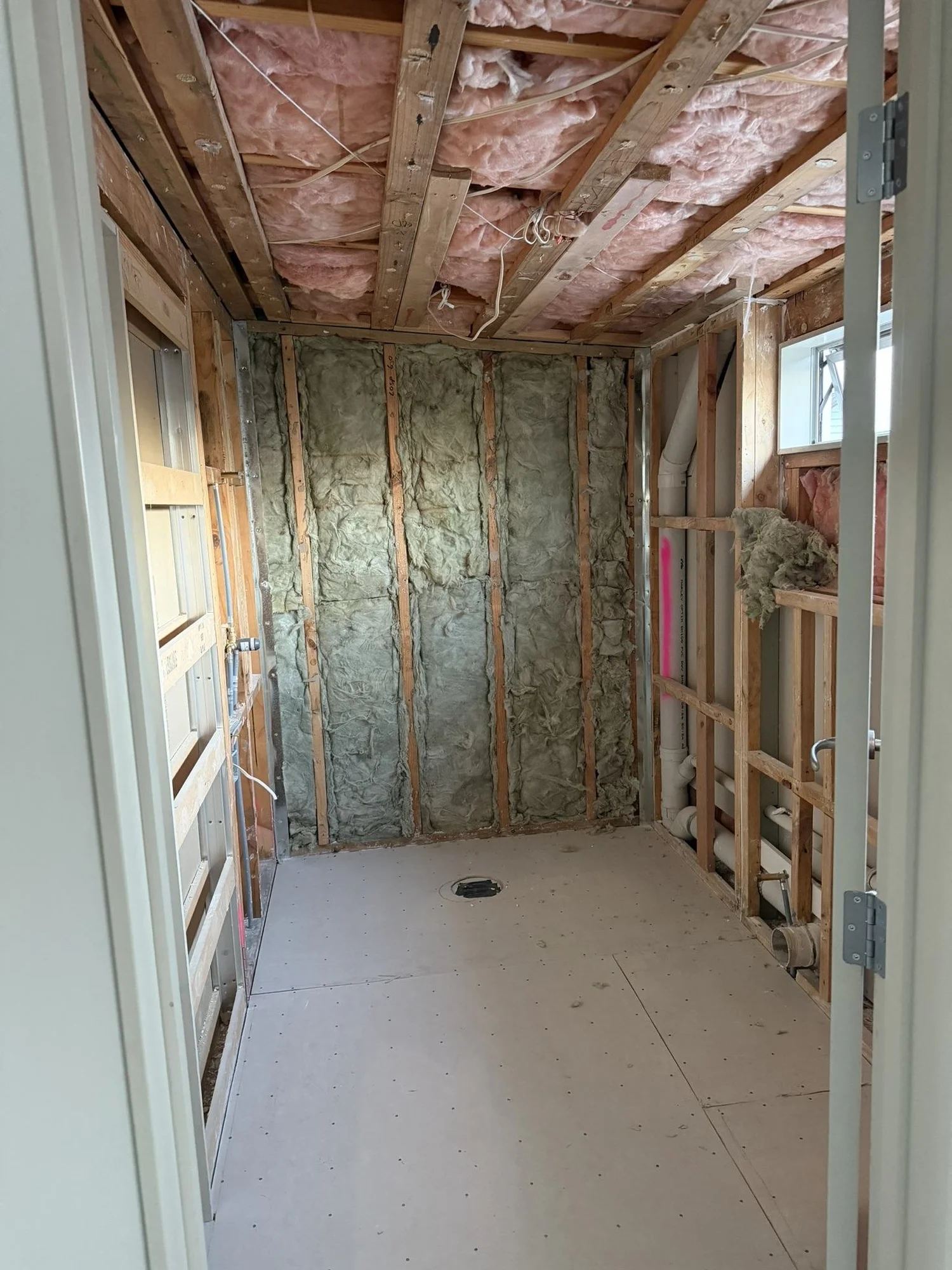 Sandringham master ensuite stripped back to timber framing and insulation during renovation