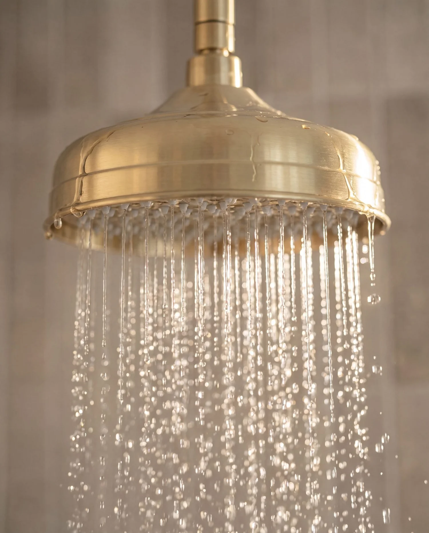 Brushed brass traditional rain shower head running in the Parnell bathroom renovation