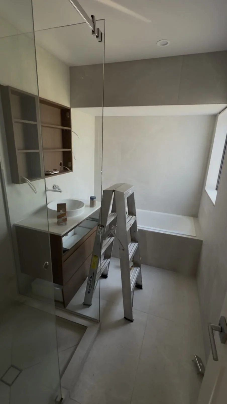 Churchouse Road family bathroom near completion, Greenhithe, before the tapware and glass went in