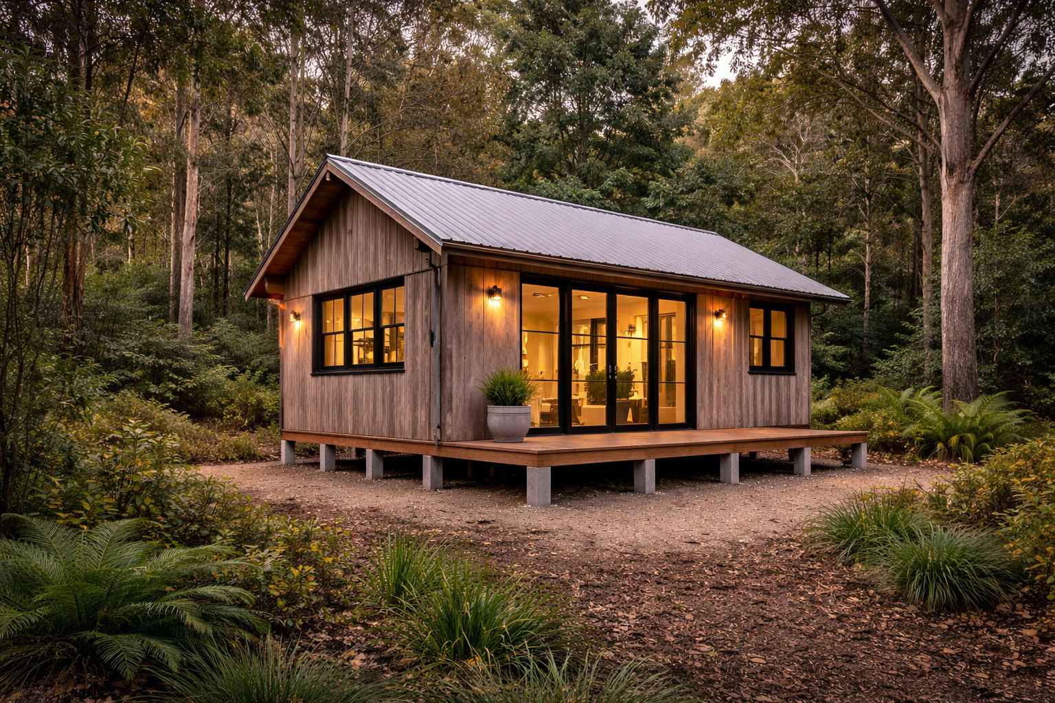 Finished modern studio retreat organically integrated into the bush