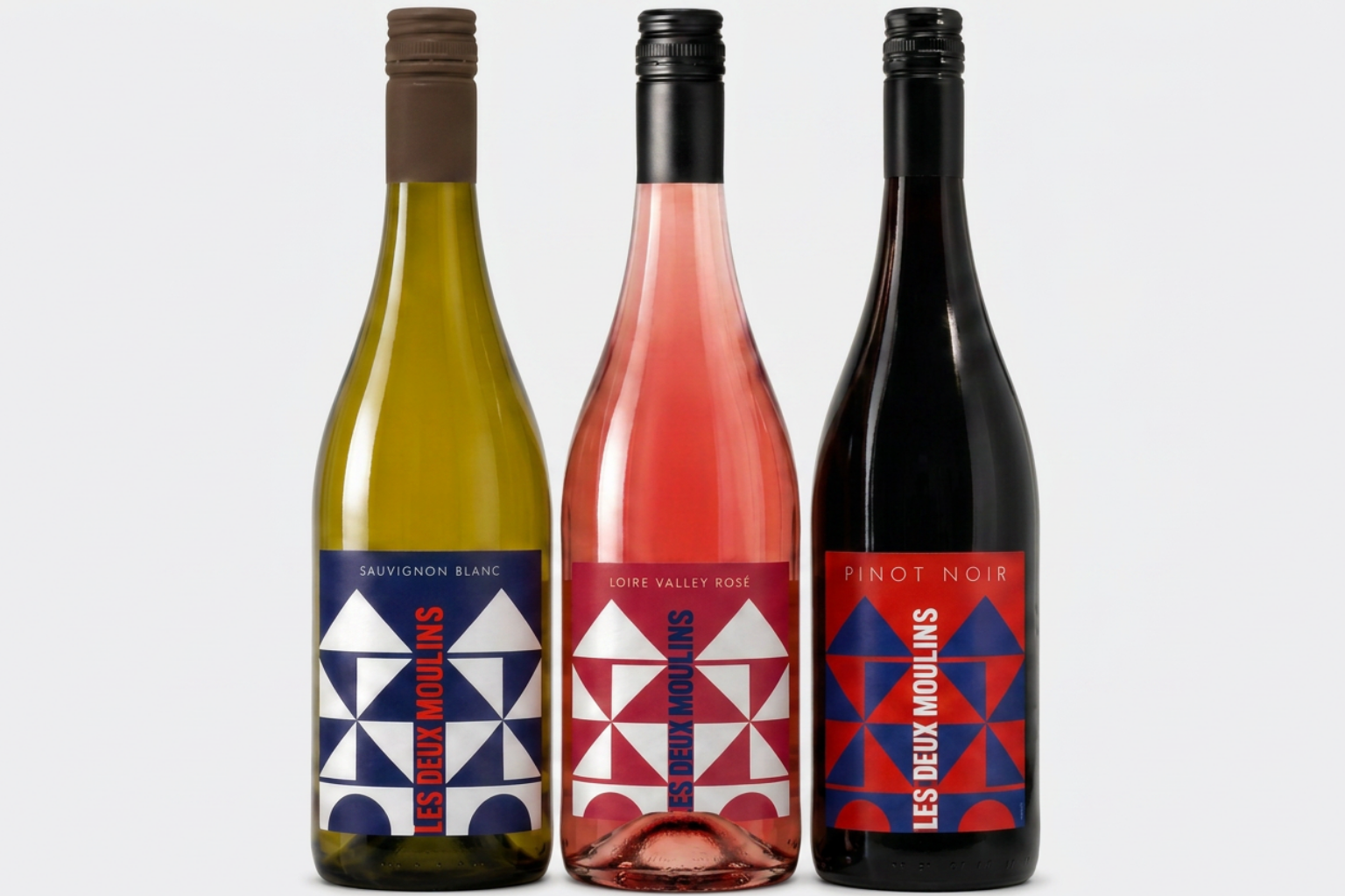 Les Deux Moulins wine bottle labels from Anjou and Touraine in the Loire Valley