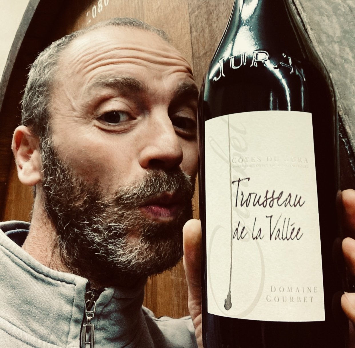 Damien Courbet in the cellar at Domaine Courbet, Nevy-sur-Seille, Jura