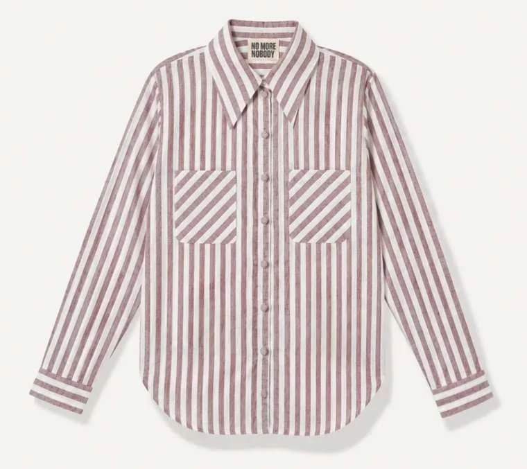 Striped woven shirt sample with considered pocket and stripe placement
