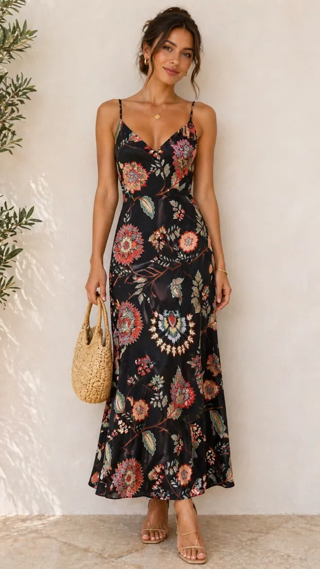Black floral sleeveless dress