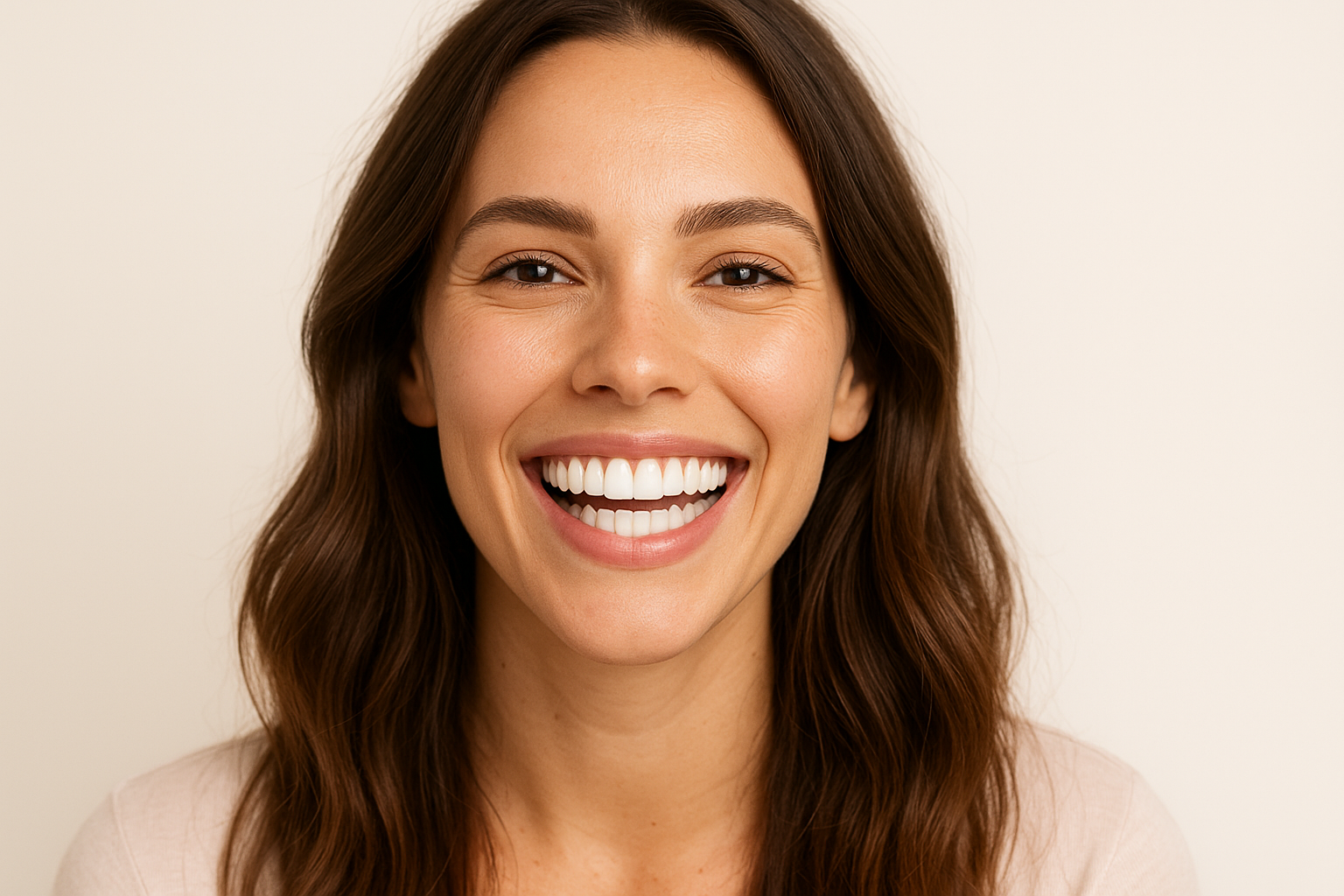Patient with a bright, white smile after professional teeth whitening in Barstow.