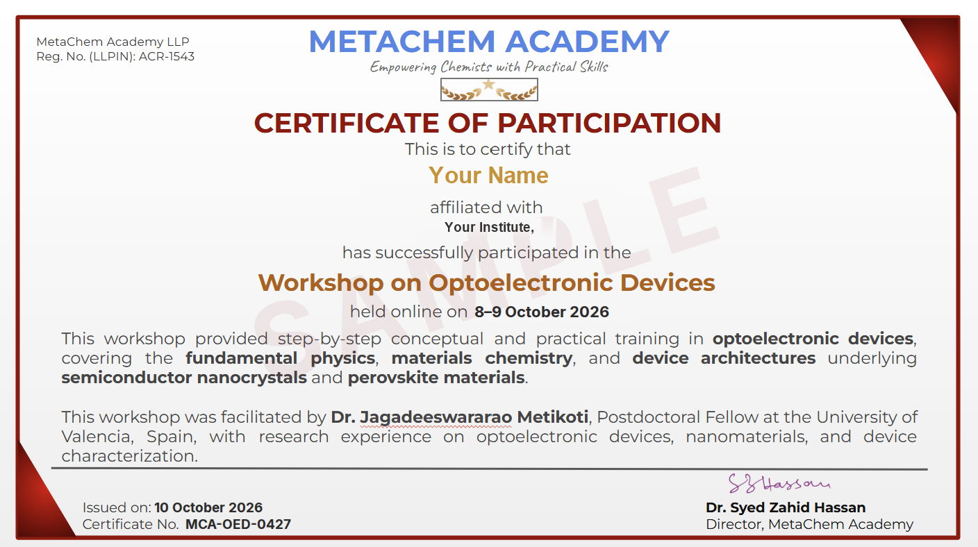 Sample MetaChem Academy certificate of participation