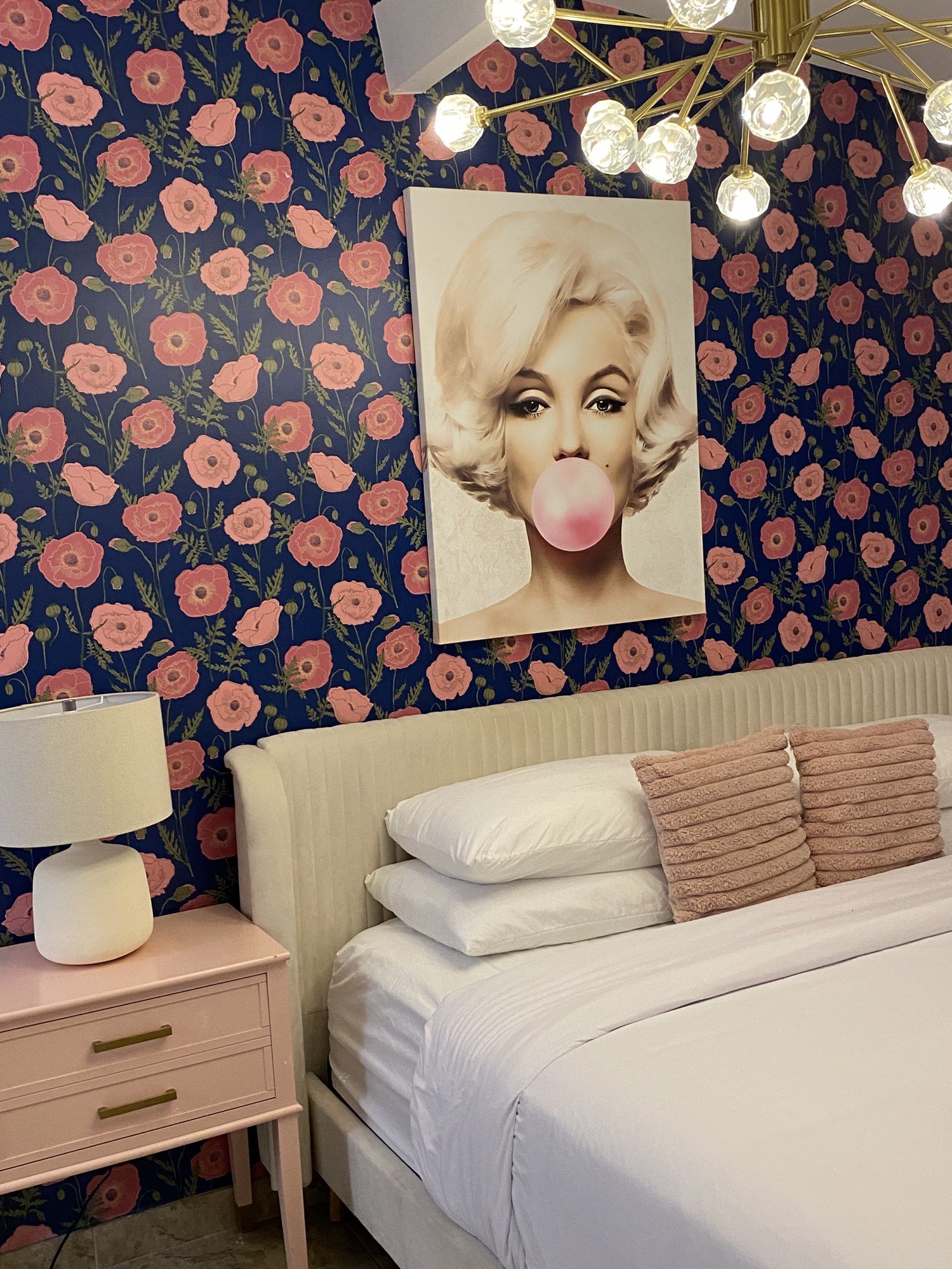 The Marilyn Suite bed and nightstand