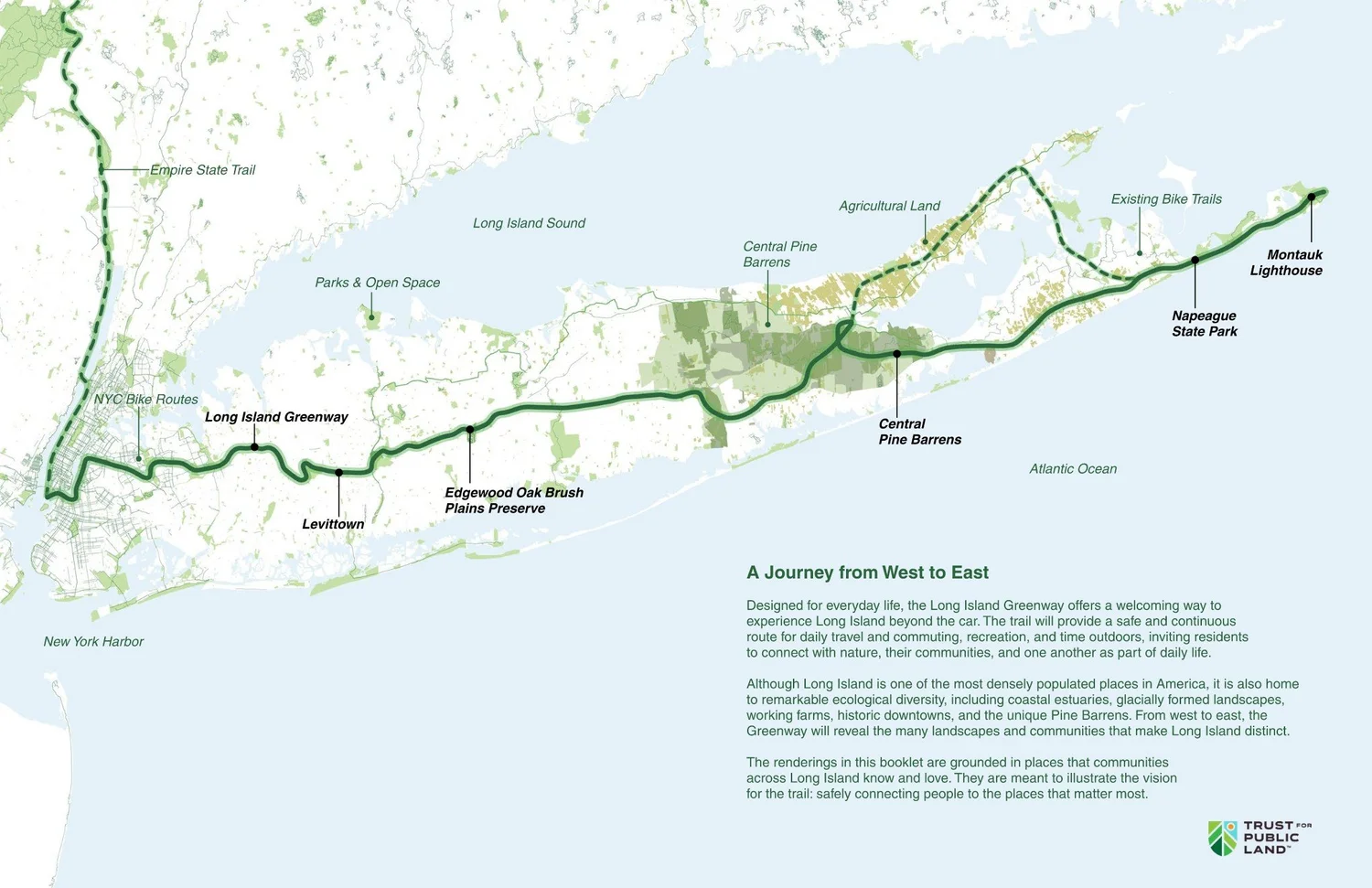 Map of the proposed Long Island Greenway route from New York City to Montauk