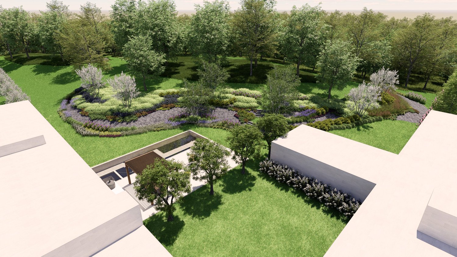 Terraced gardens beside the house