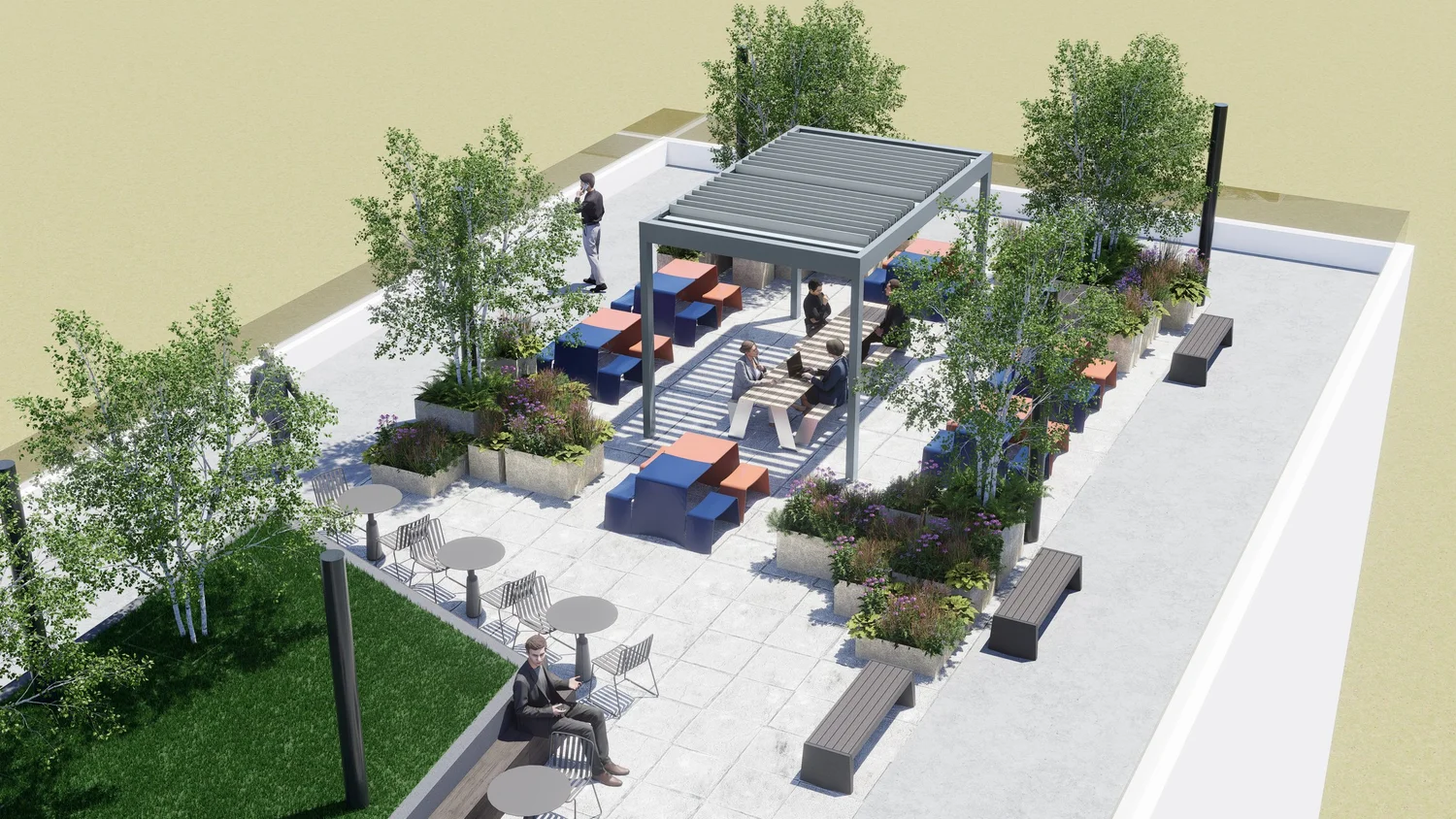 Rendering of the new pergola and planter layout