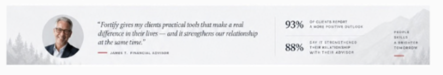 Partner testimonial with client relationship outcome statistics