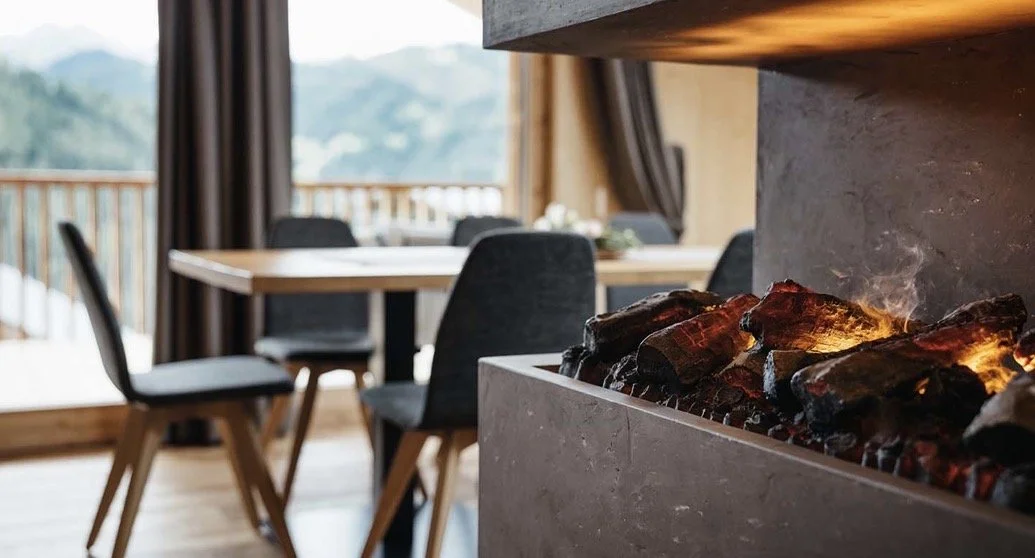 Fireside dining at the chalet
