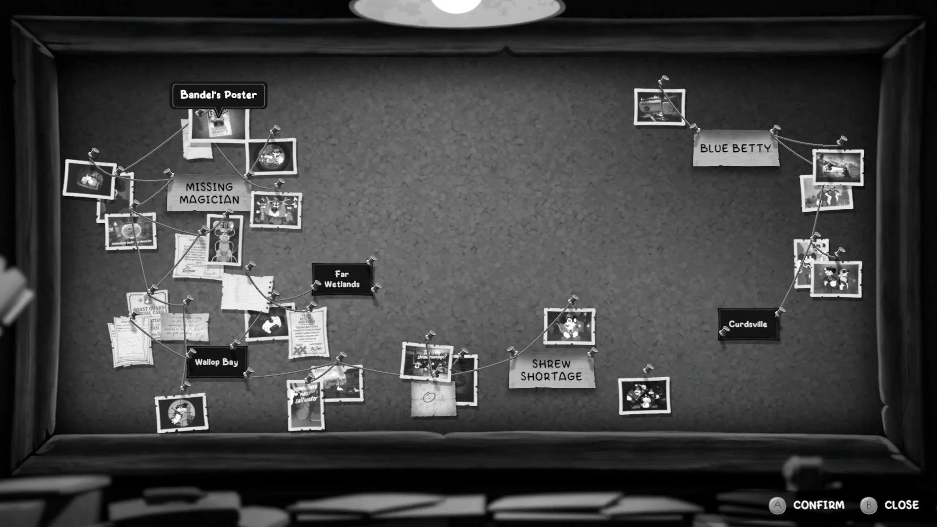 Mouse: P.I. for Hire — the case pinboard