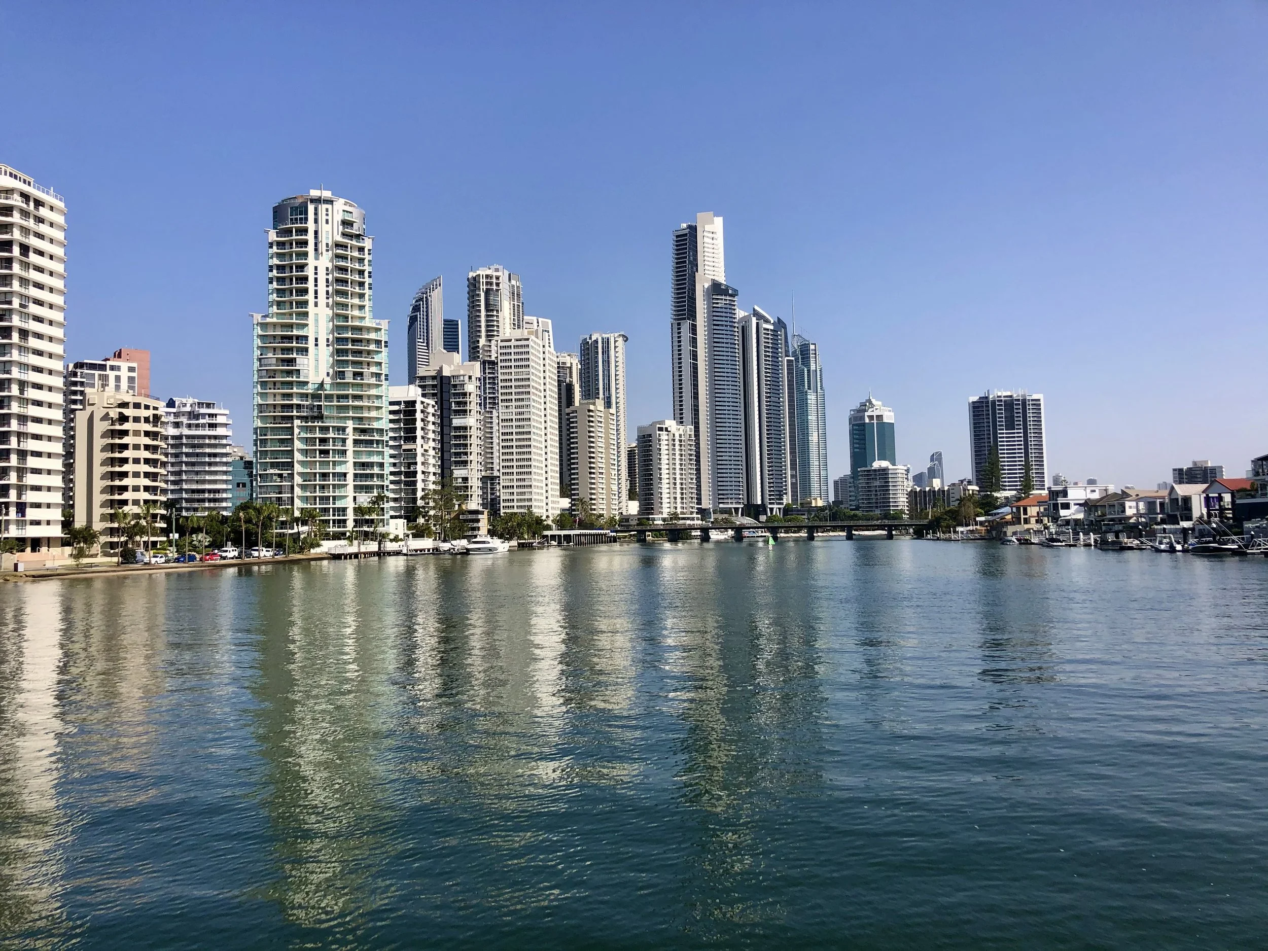 Surfers Paradise skyline view from the Nerang River yacht cruise
