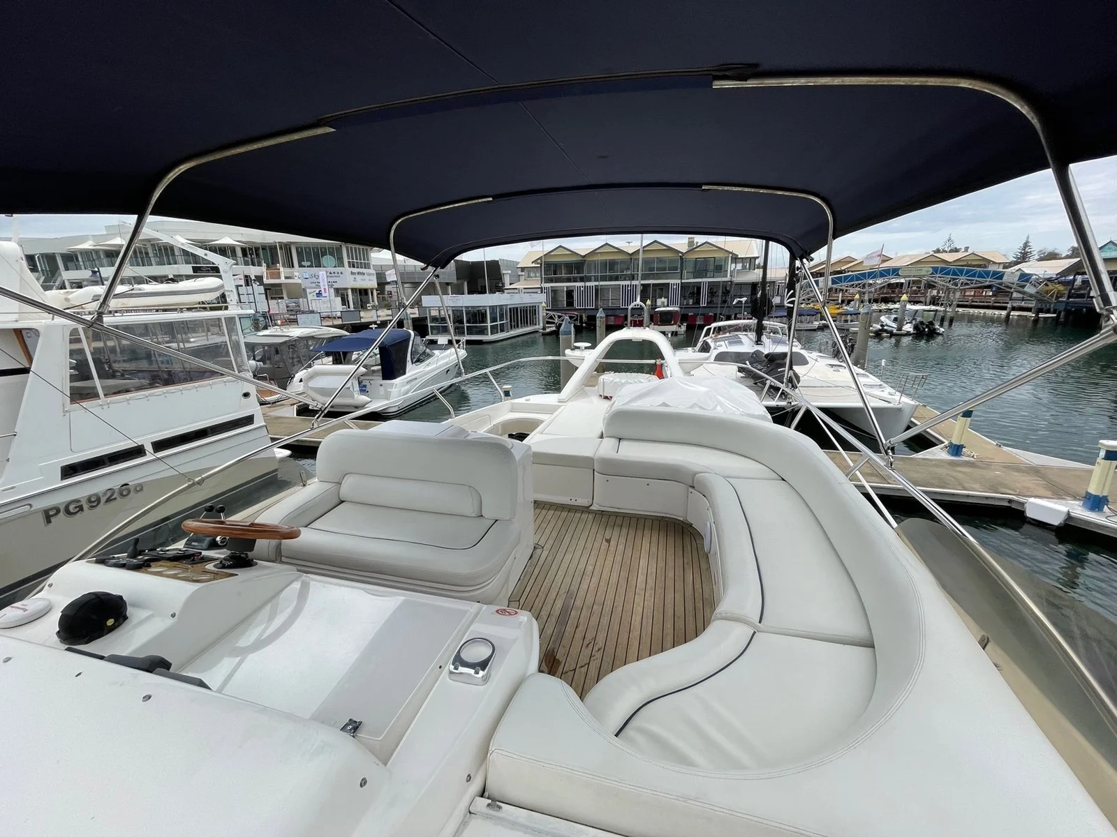 Flybridge helm and seating on Inspiration Cruises yacht