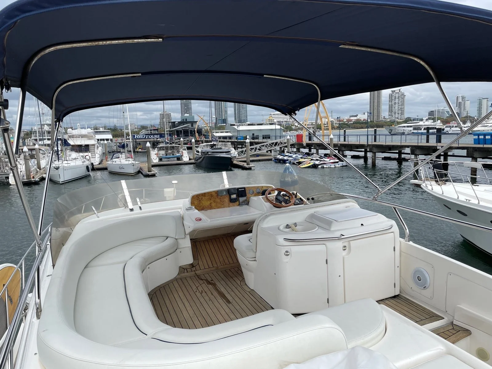 Flybridge lounge view onboard Inspiration Cruises