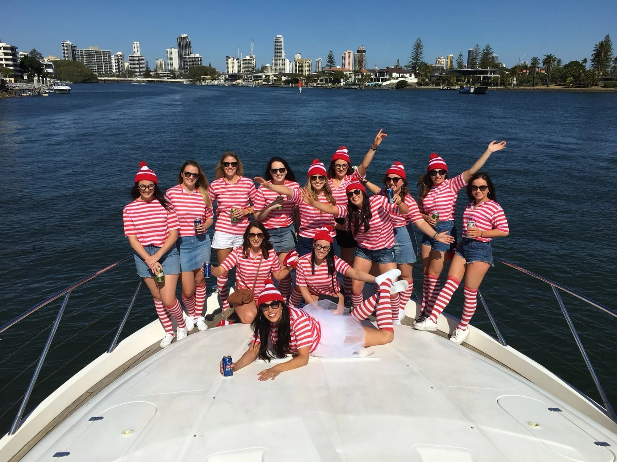 Themed Gold Coast hens party cruise with friends in costume