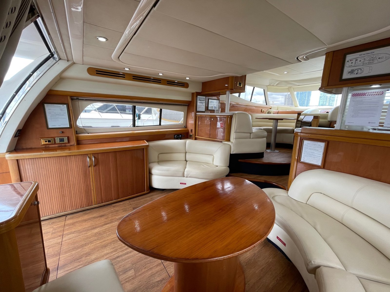 Luxury lounge area inside Inspiration charter yacht