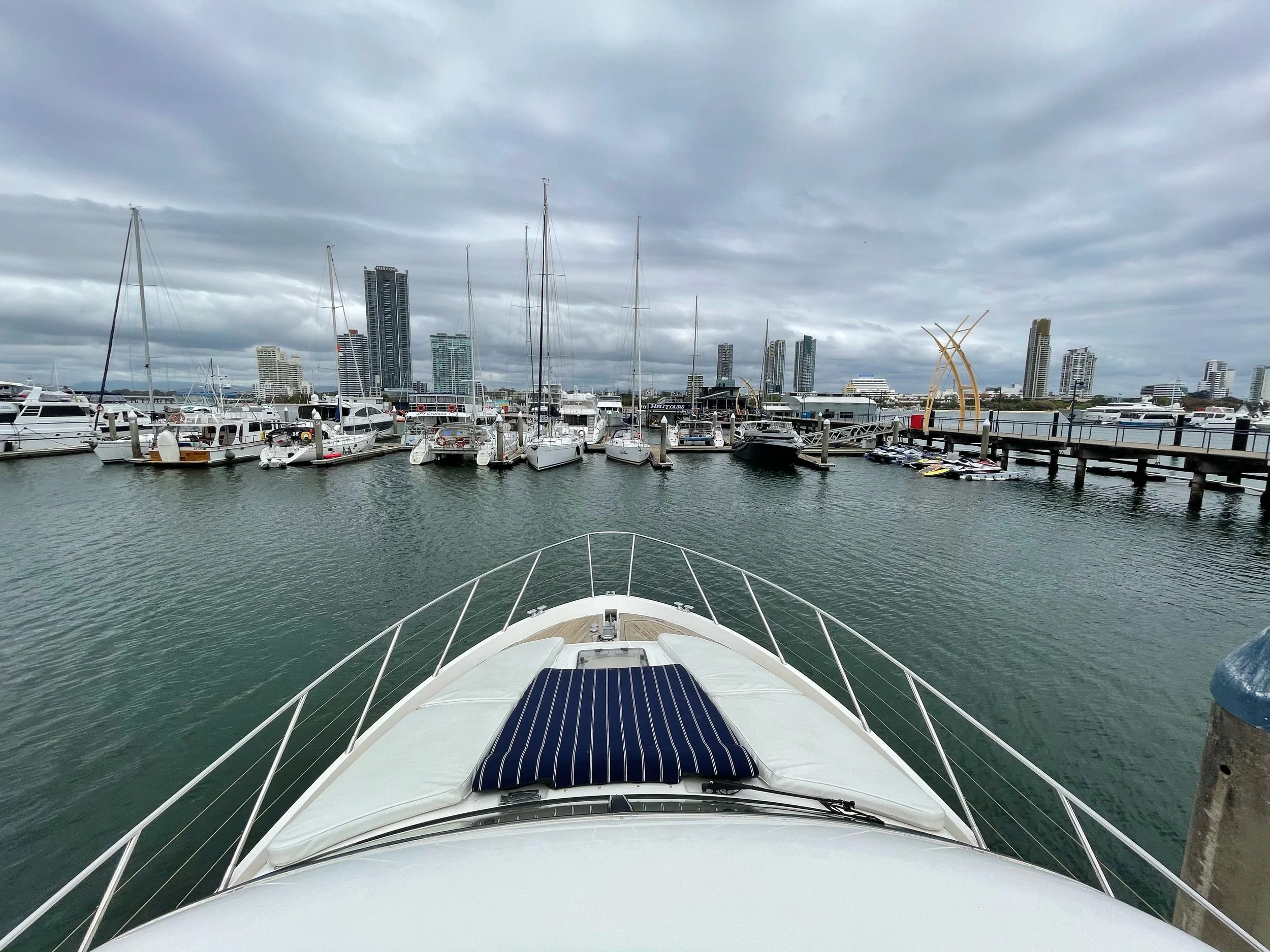 Bow view toward Main Beach from Inspiration yacht