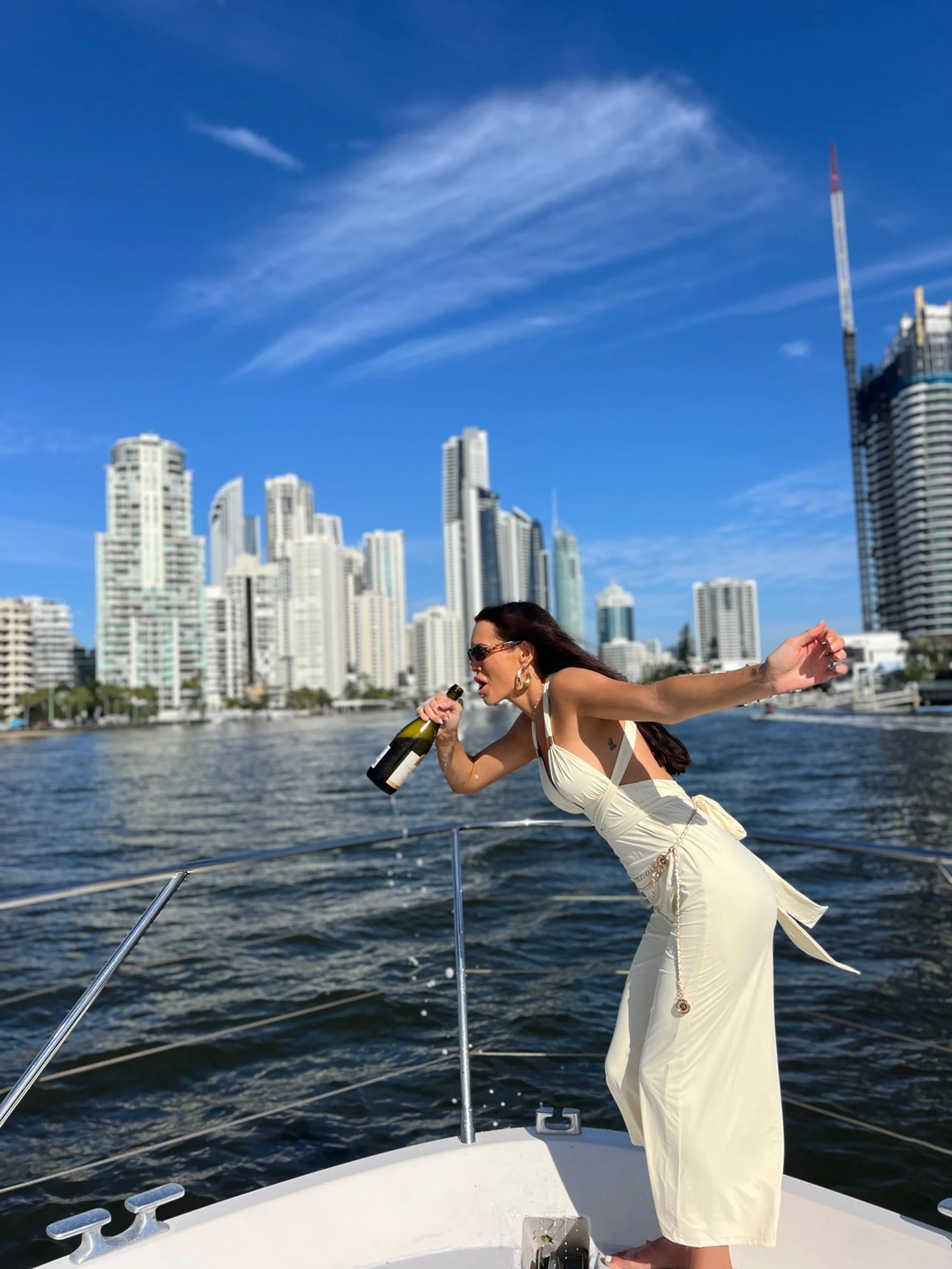 Toasting on a hens party boat cruise