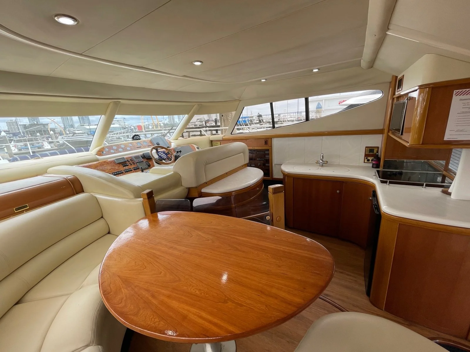 Galley and helm area inside Inspiration yacht