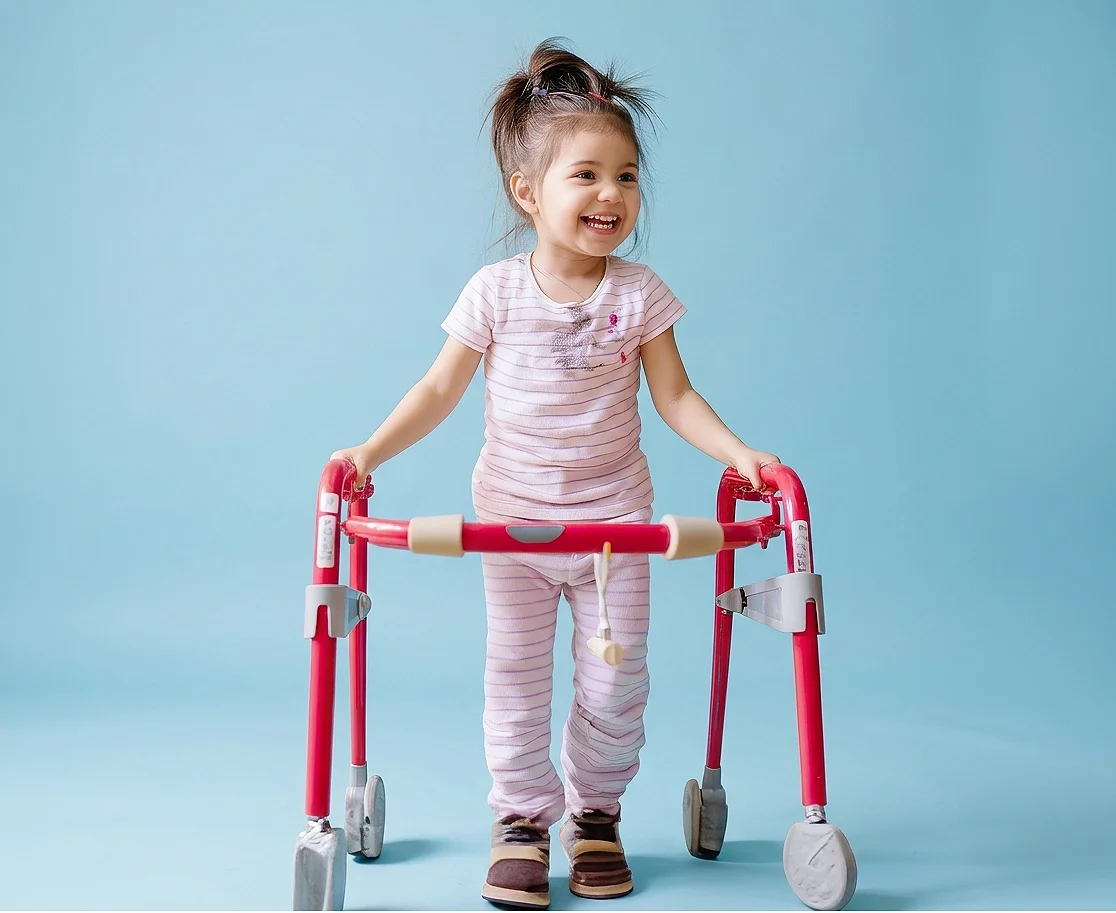 Child receiving physical therapy support