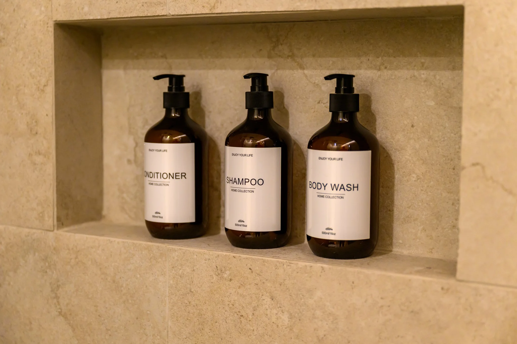 Nisia Signature Suite amenity — Shampoo, conditioner and body wash
