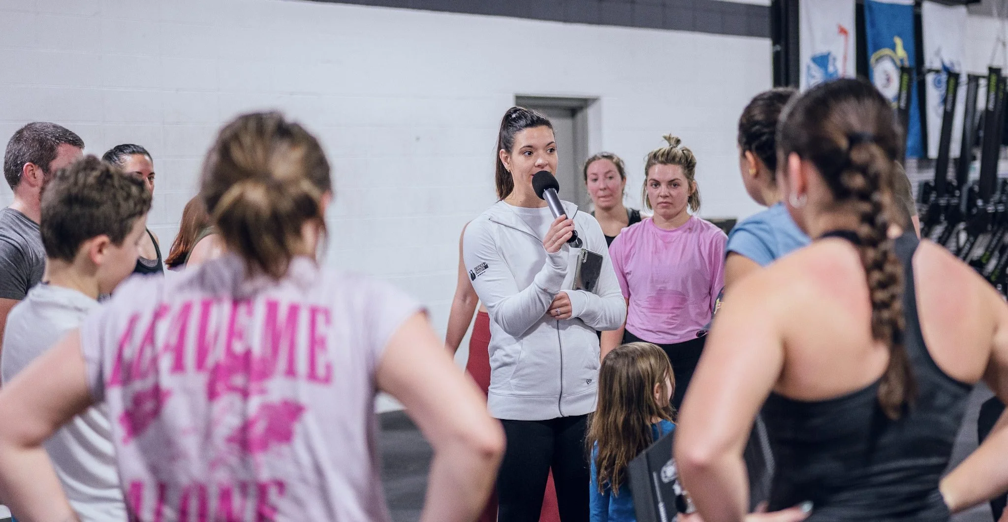 A big group gathered for a coach-led community class
