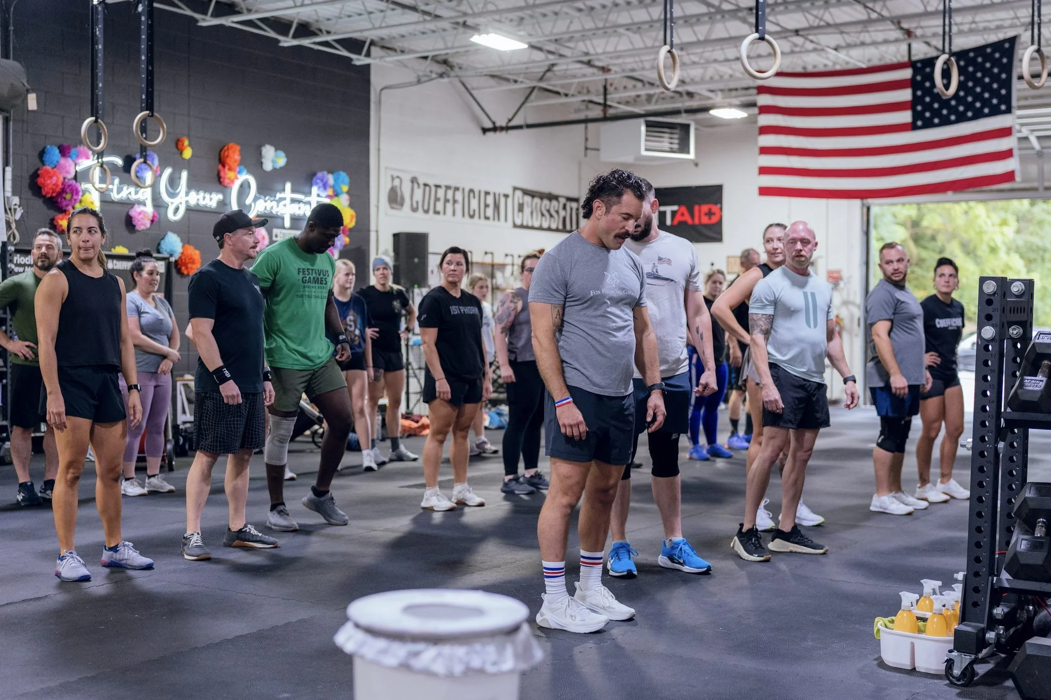 A full Coefficient CrossFit class on the gym floor