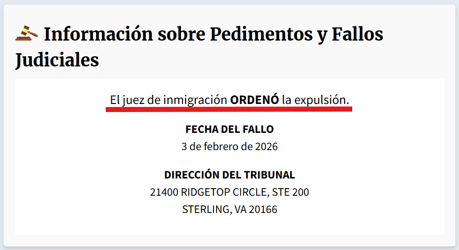 Ejemplo de caso con orden de deportación