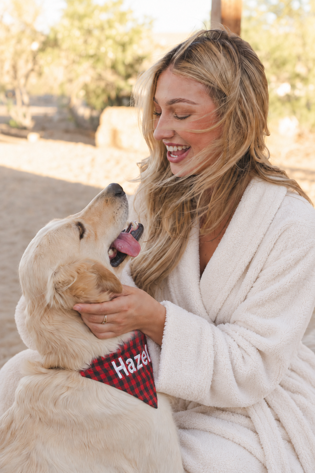 Morning cuddles with Hazel in a bathrobe