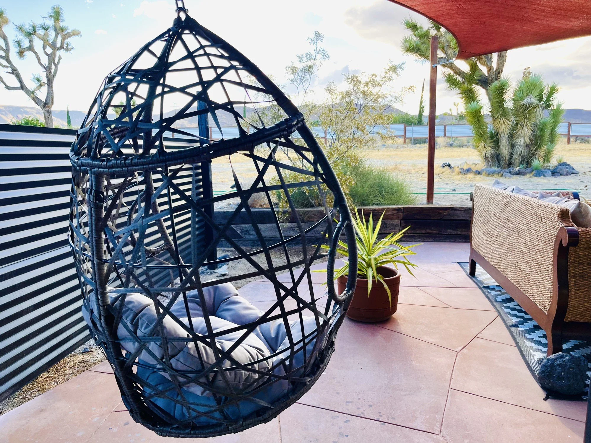 Swing chair on the desert deck