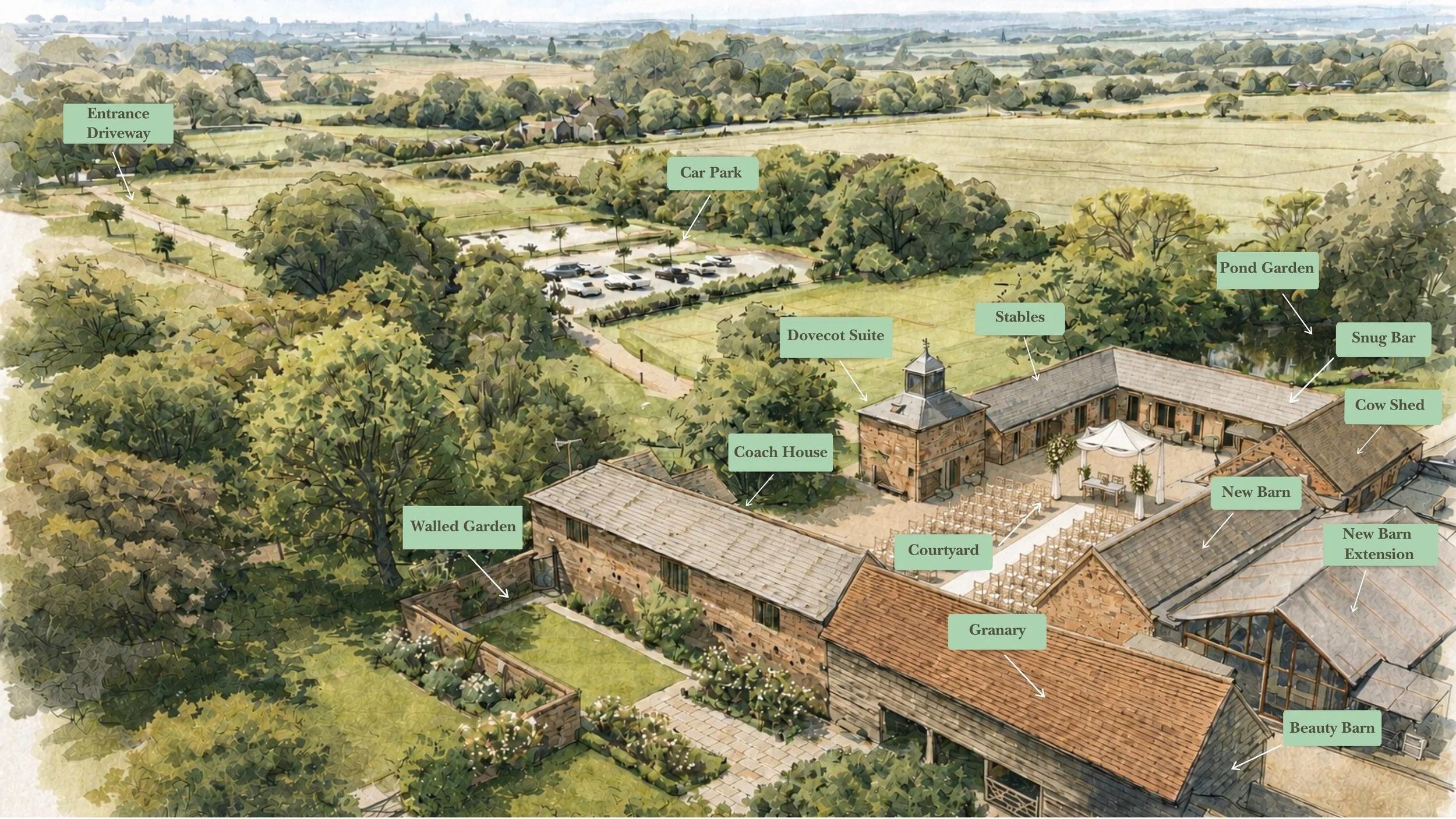 Interactive map of Apton Hall showing buildings and gardens