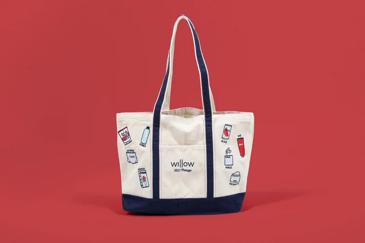 Willow Growth Ventures tote with embroidered portfolio company illustrations