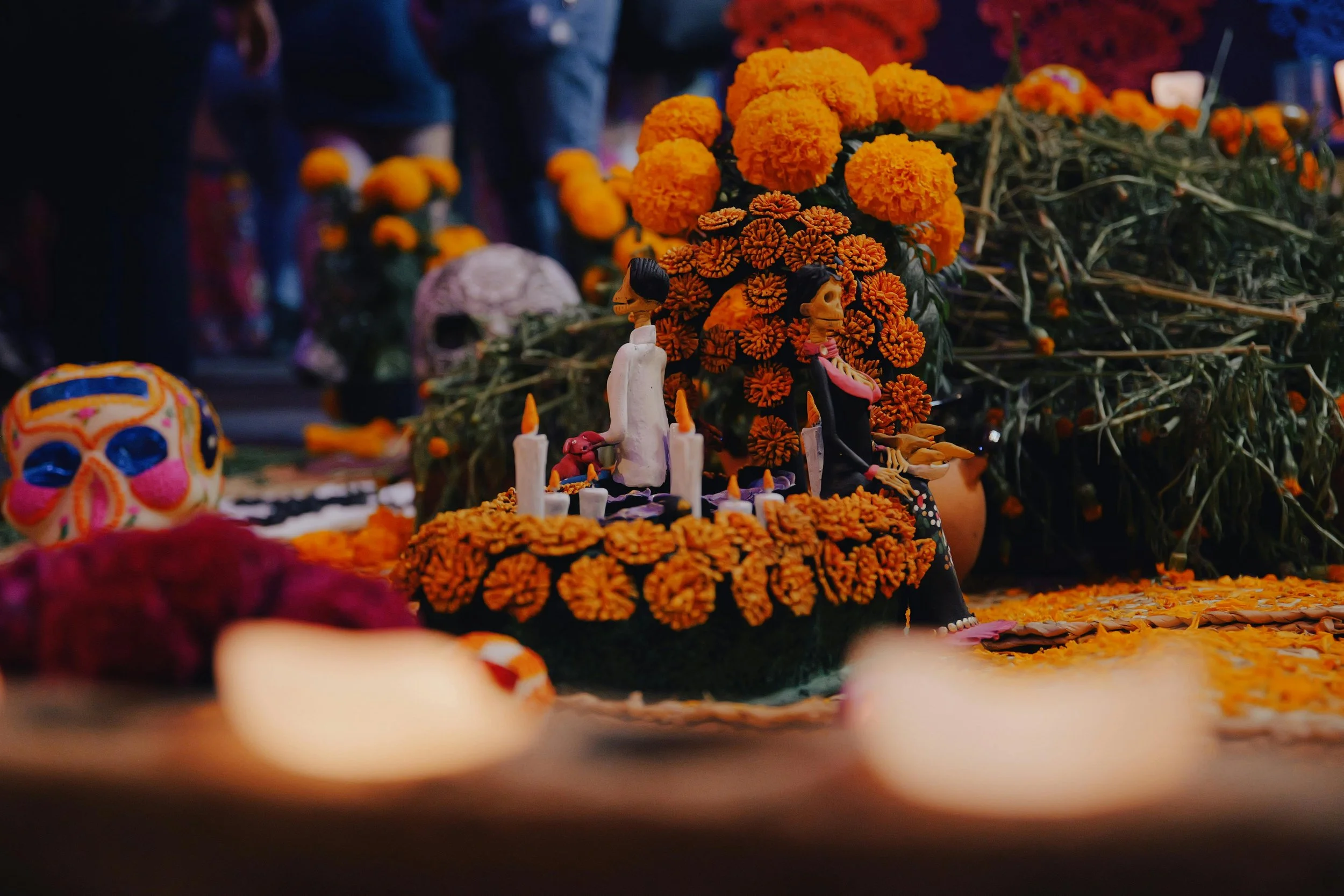 Candles and marigolds in Oaxaca