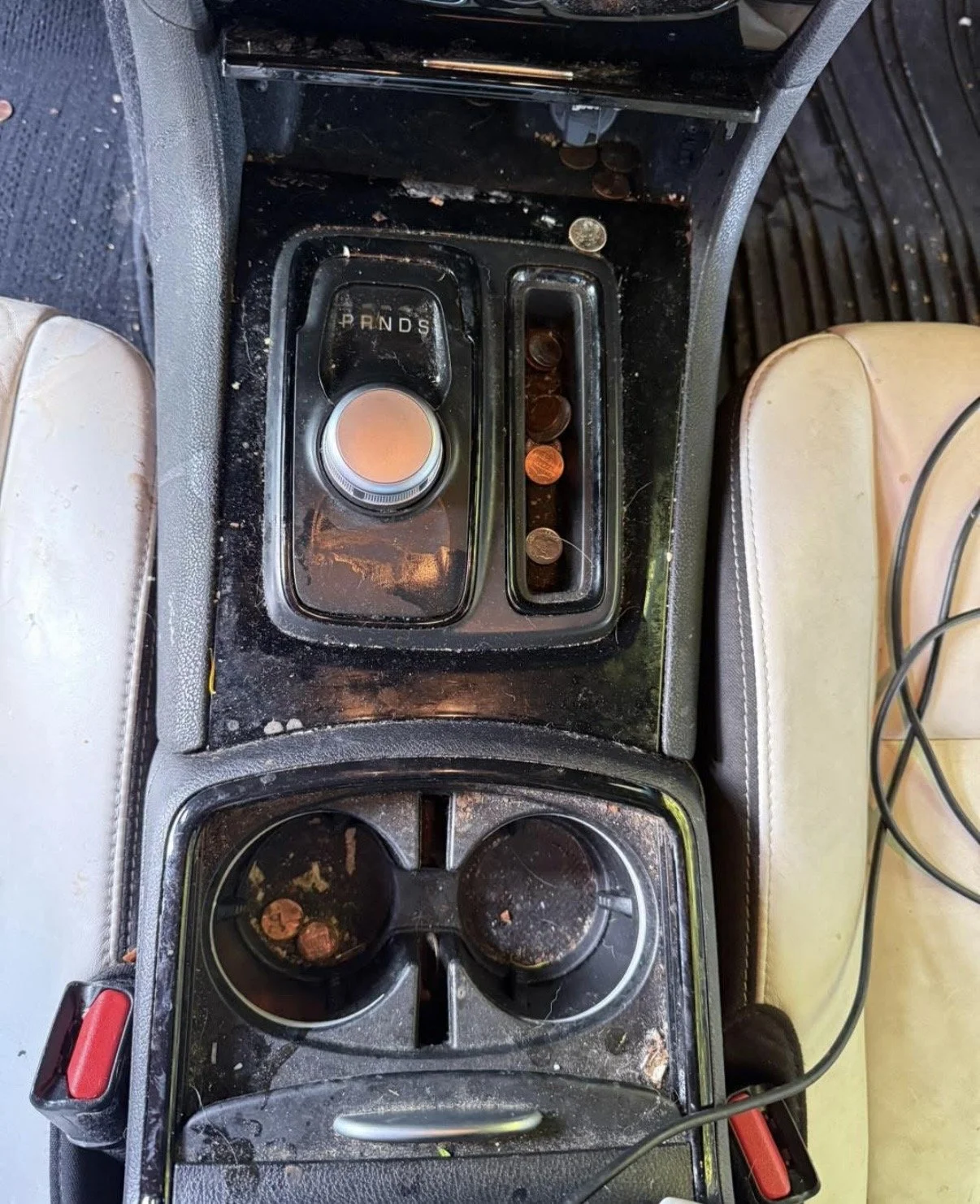 Car interior before a deep clean and steam treatment, Waco TX