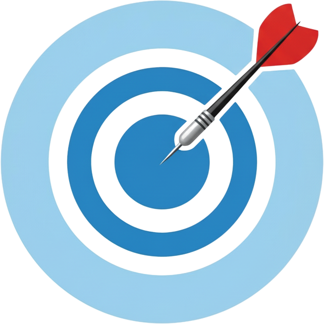 Blå bulls eye med korrekt röd dartpil