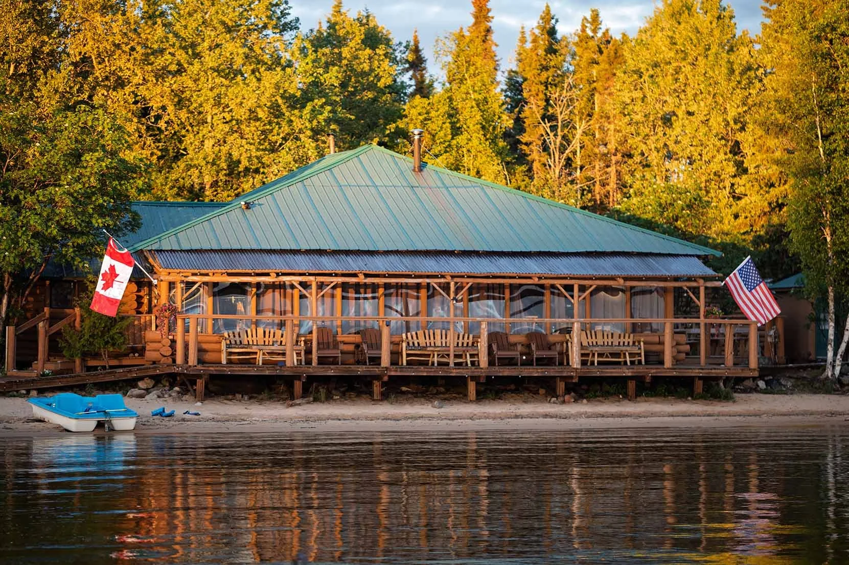 Cat Island Lodge surrounded by the wilderness of Trout Lake in Ontario