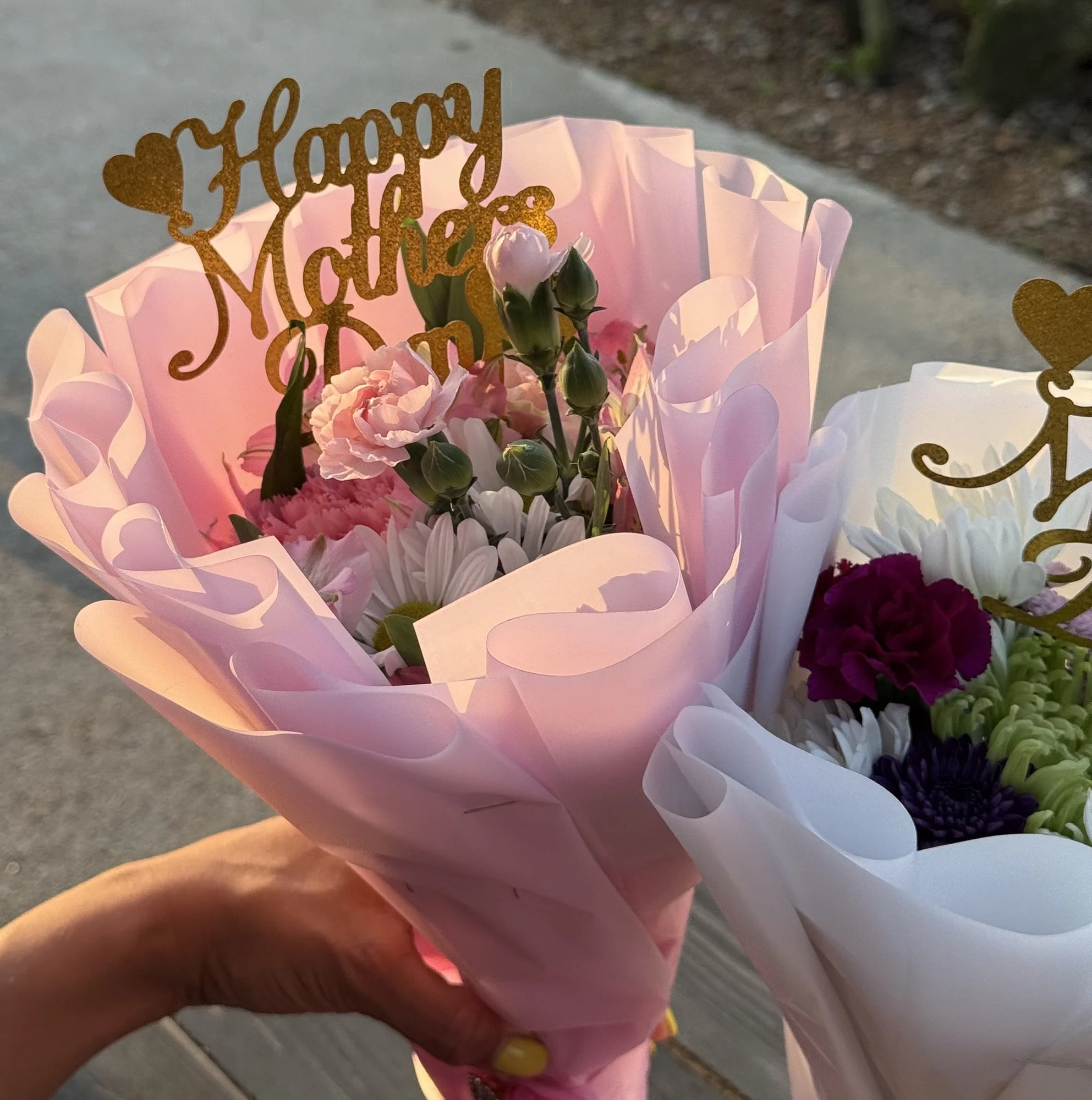Handcrafted Mother's Day bouquet from a local Dallas florist with a gold Happy Mother's Day topper