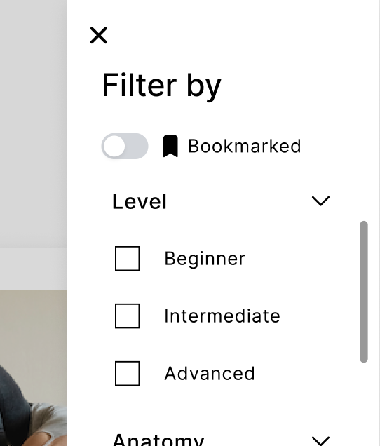 Wireframe showing faceted navigation