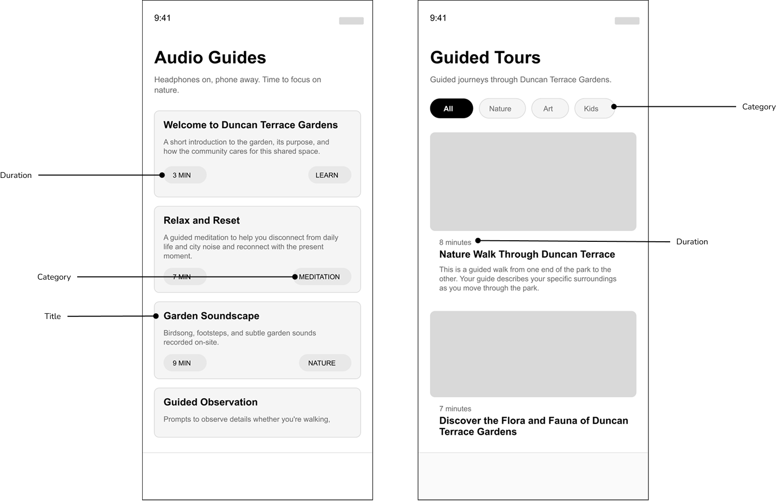 Scannability wireframe detail